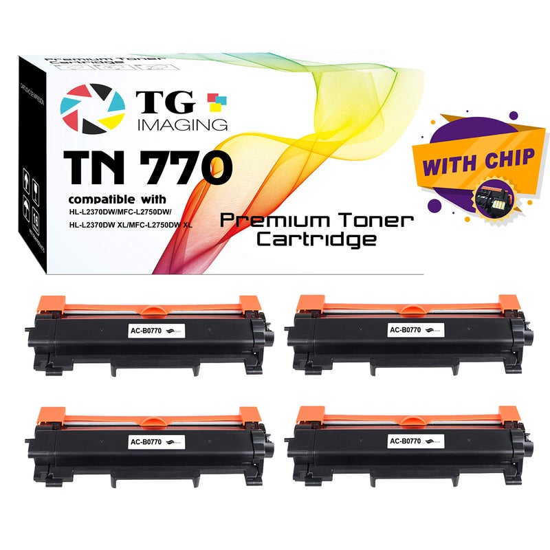 TG Imaging Compatible TN770 Toner Cartridge Black High Yield Replacement for Brother TN-770 Toner TN 770 for HL-L2370DW HL-L2370DWXL MFC-L2750DW MFC-L2750DWXL Printers (4 Pack, Value Combo) - Image 1